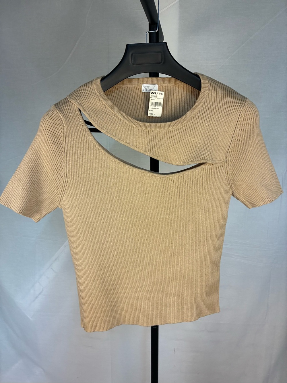 NWT West of Melrose Ribbed Cutout Short Sleeve Top L